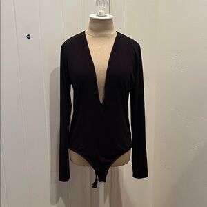 Clyque Black Deep V-Neck Bodysuit